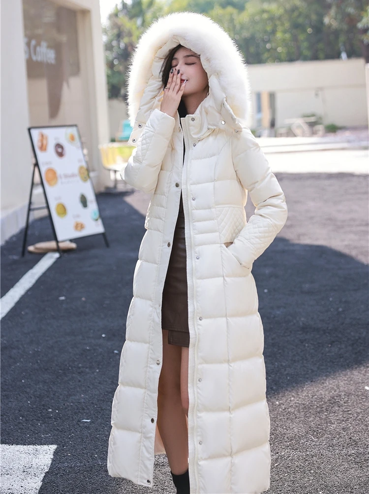 New Women Lengthened Down Coat Winter Fashion Detachable Hooded Real Fox Fur Collar Thicken Warm Down Jacket Female Overcoat