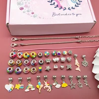 diy charm bracelet necklaces jewelry making kit with unicorn gift box for girls women valentines birthday christmas gift