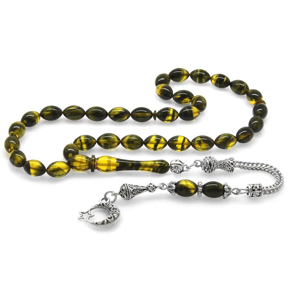 

Nipora Луна и звезда затемненные металлические кисточками огранка ячменя Желтые Черные огненные янтарные четки