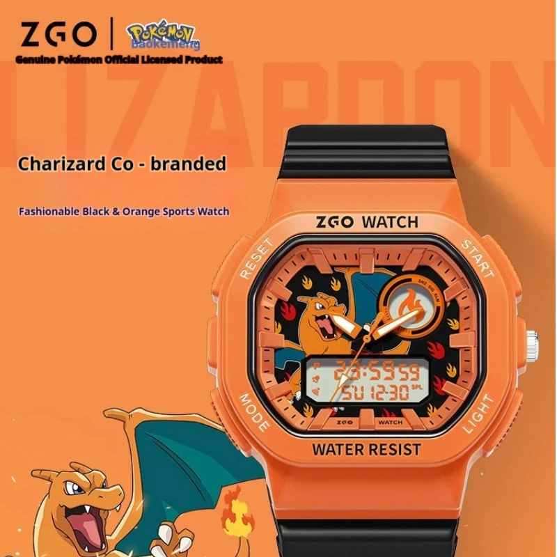 Фото Цифровые часы ZGO Pokemon Co Branded Charizard, черные, оранжевые, водонепроницаемые, спортивные, с привлекательным дизайном, электронные наручные часы для мужчин №1