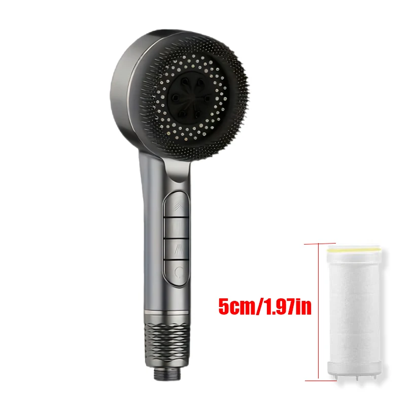 

4-режимная самоочищающаяся насадка для душа с силиконовой щеткой, водяной массаж с одной кнопкой, насадка для душа из АБС-пластика высокого давления с фильтром
