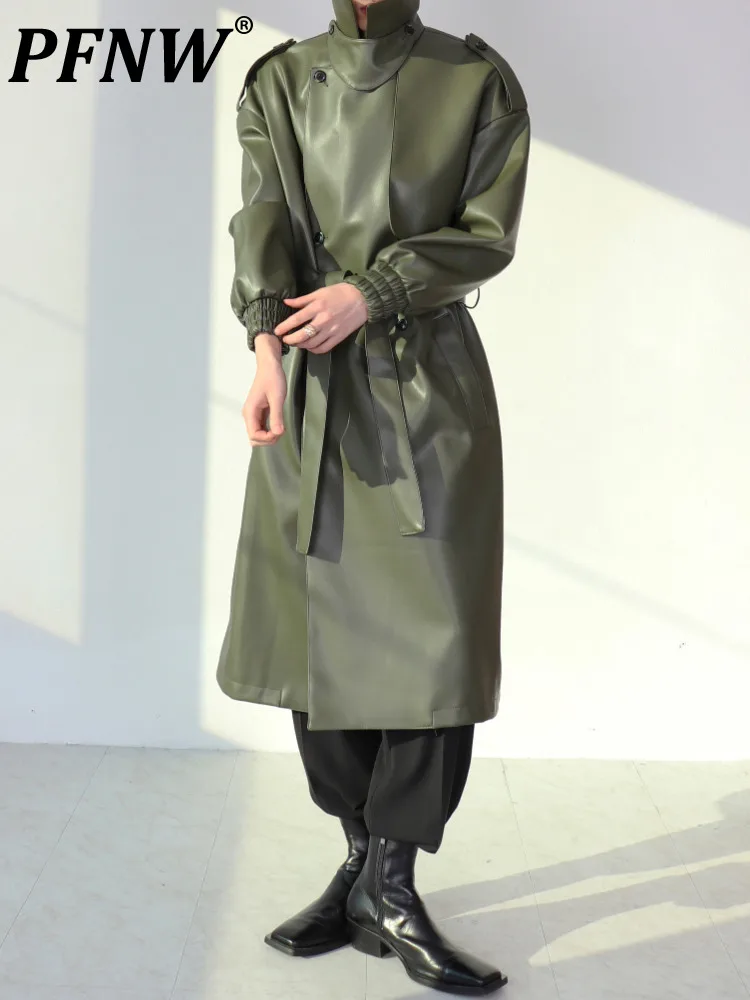 

PFNW Military Solid Color Windbreaker Design Advanced Men Medium Long Coat Autumn Winter New Korean Version Loose Coats 12A4455