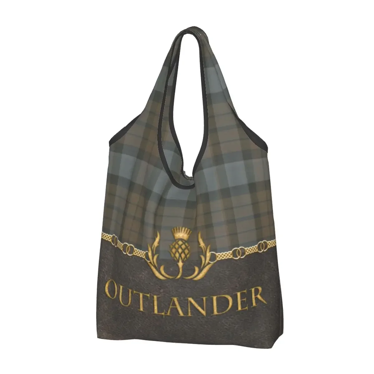 Изготовленная на заказ кожаная сумка для покупок Outlander с узором в клетку