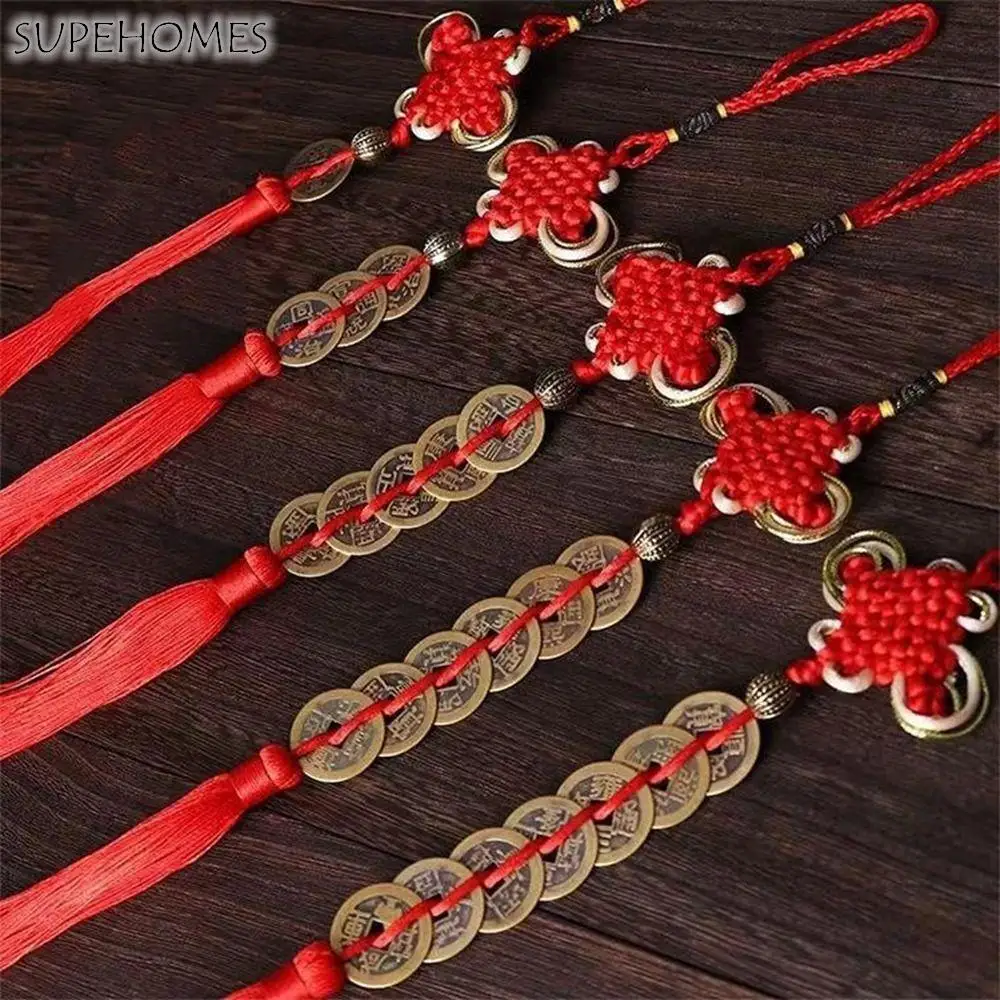 

Silk Tassel Retro Curtain Decor DIY Hand Woven Pure Copper Hanging Auspicious Knot Coin Pendant Fengshui Home Car Pendant