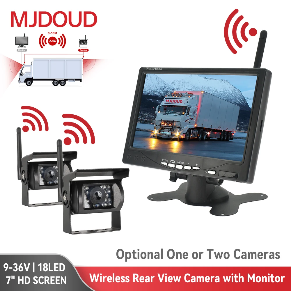 

MJDOUD Wireless Rear View Camera with Monitor for Trailer Parking Car Waterproof Reversing Camera 7" HD Screen for Truck RV 24V