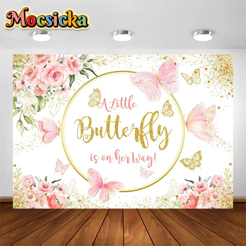 

Mocsicka Spring Butterfly Baby Shower Photography Backdrop Pink Floral Party Decorations Newborn Background Photo Studio Props