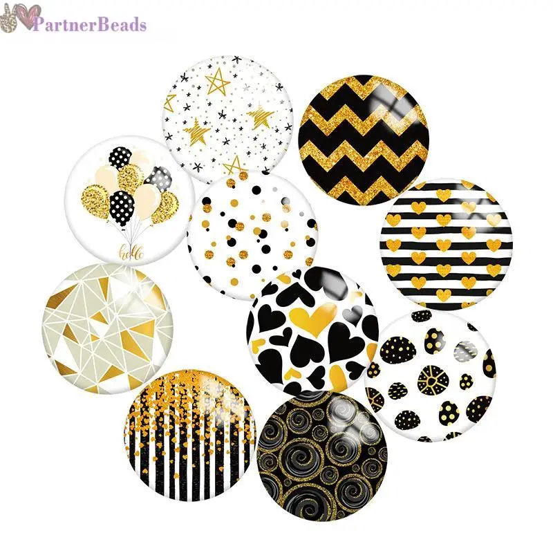

Black gold Geometry Round Photo Glass Cabochon Demo Flat Back Making Findings 20mm Snap Button S0311