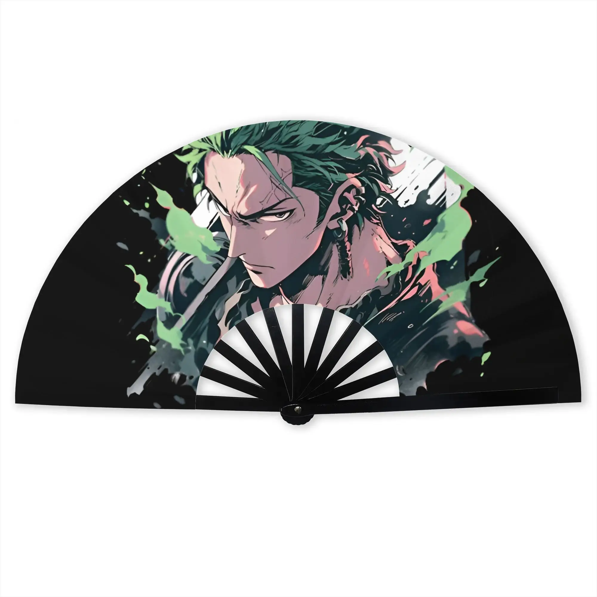 Фото Складной веер Zoro O-One P-Piece: Модный летний аксессуар из полиэстера с мультяшным комиксным дизайном для самостоятельного оформления №1