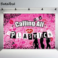 calling all plastics theme backdrop for girls 16th 21st birthday party rose pink glitter early 2000s photography photobooth prop