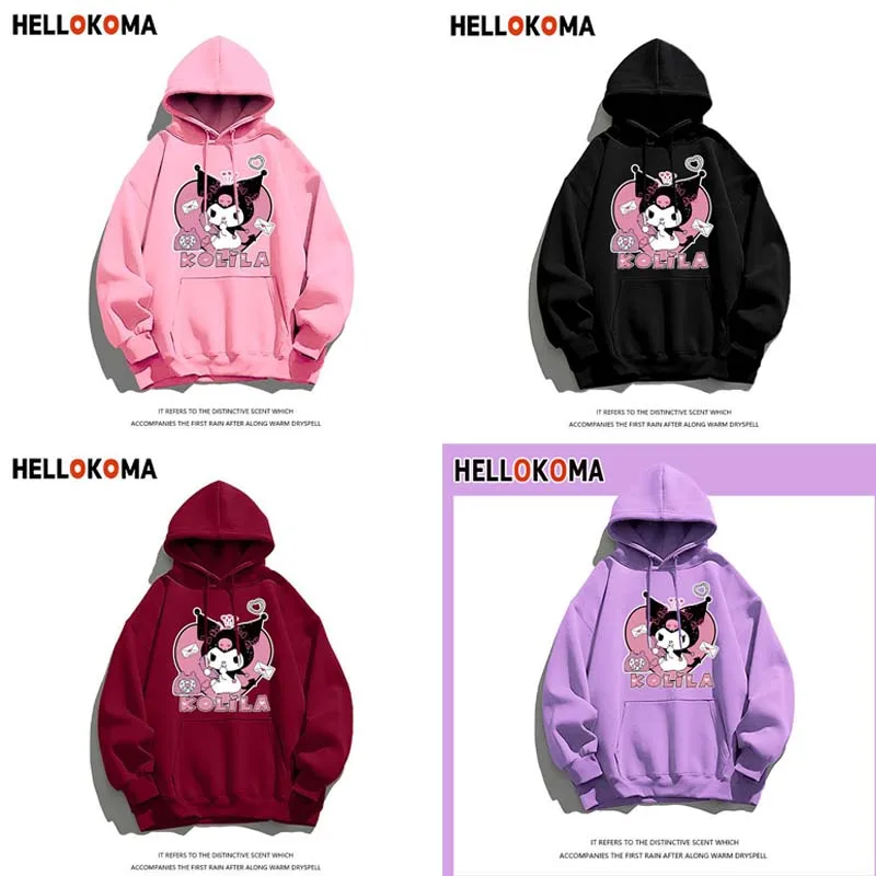 

Милый мультяшный свитер для девочек Sanrio Kuromi осень-зима плюшевый свитер с капюшоном для детей среднего и старшего возраста утепленное пальт...