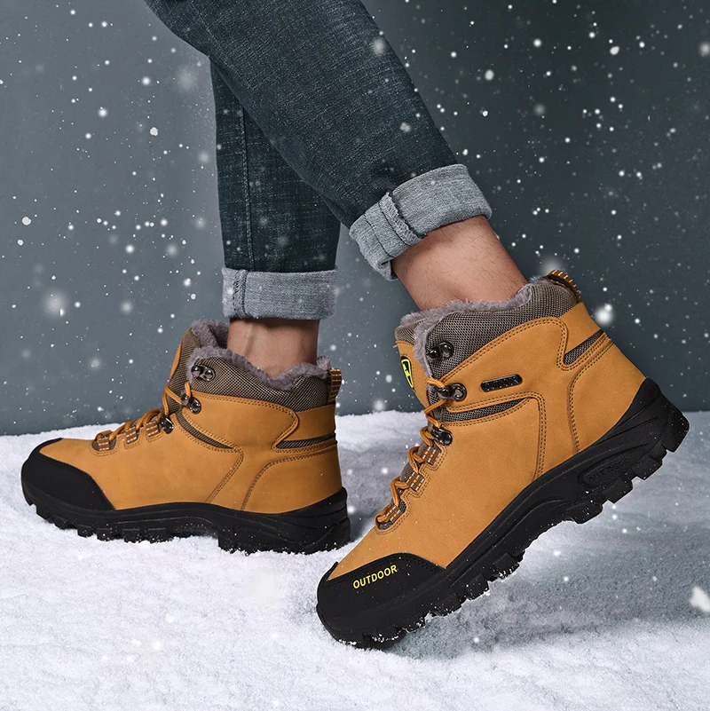 New High-Top Hiking Shoes Men Climbing Sneakers Outdoor Waterproof Hiking Boots Men Warm Fur Trekking Shoes Man Winter Footwear