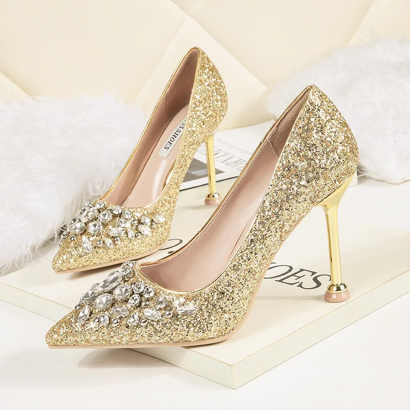 

Sexy Women Pumps Pointed Toe Rhinestone High Heels Party Shoes Sequined Women's Heeled Shoes Stilettos Bride Wedding Shoes Bling
