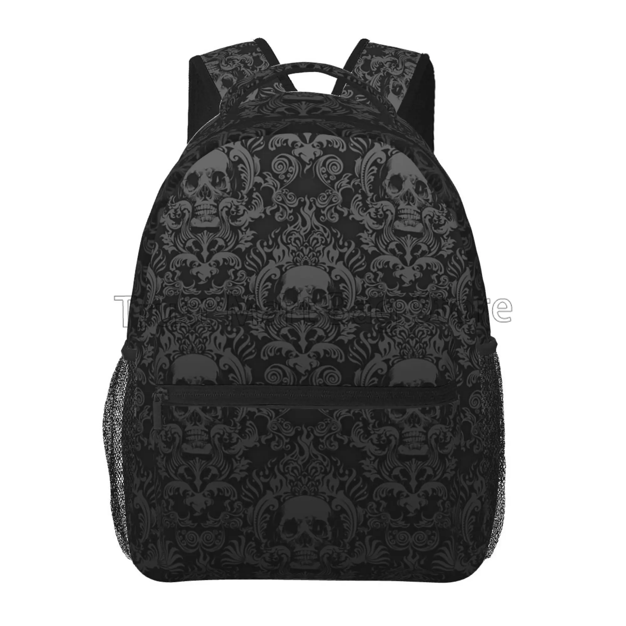 

Goth Gothic Black Skull Damask Pattern Backpack Unisex Casual Laptop Backpacks School Bookbag Travel Hiking Camping Daypack