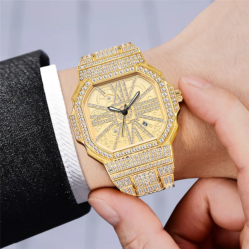 Новые крутые часы Iced Out мужские в стиле хип-хоп роскошные кварцевые наручные с