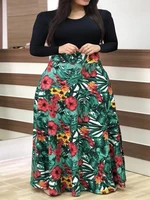 2022 autumn fashion new maxi dress long sleeve floral printed hot sale spring 2022 green red stretchy retro