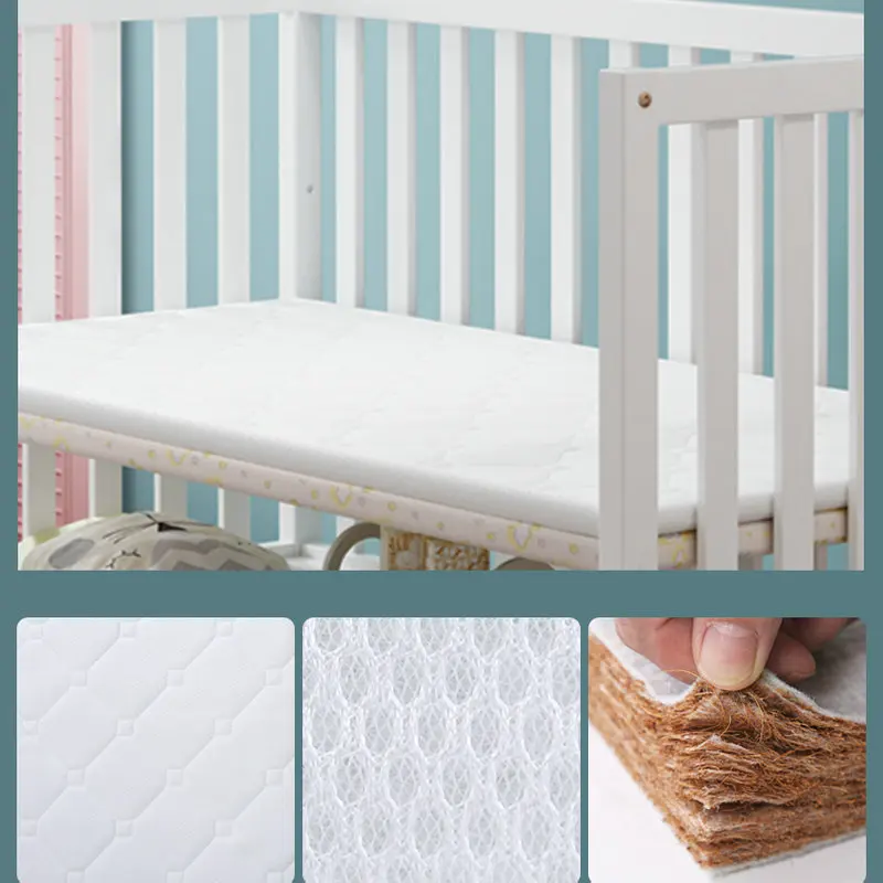 White Color Multifunctional Baby Crib, Solid Wood Newborn BB Cradle Cot, Can Splicing Big Bed