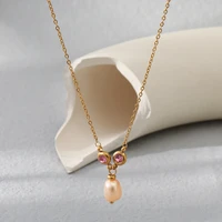 fashion cubic zirconia natural stone stainless steel necklace 18k real gold plated niche design high sense jewelry