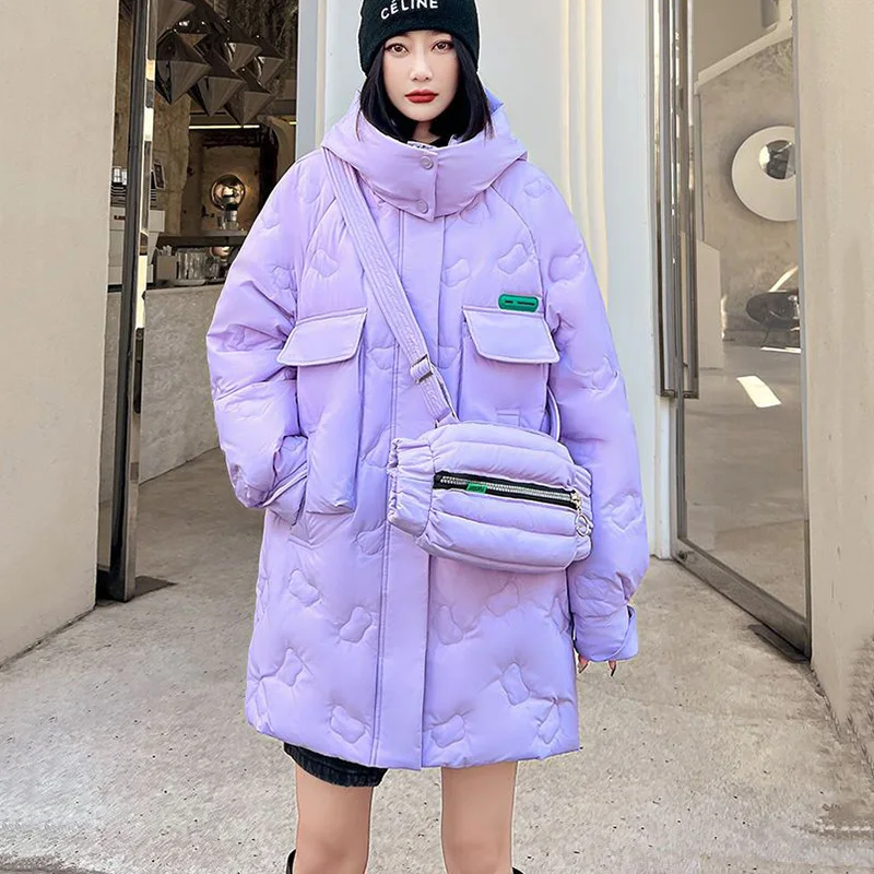 

New Women's Long Down Jacket Winter Outerwear Warm 90% White Duck Down Coat Fashion Female Printed Casual Hooded Parker Overcoat