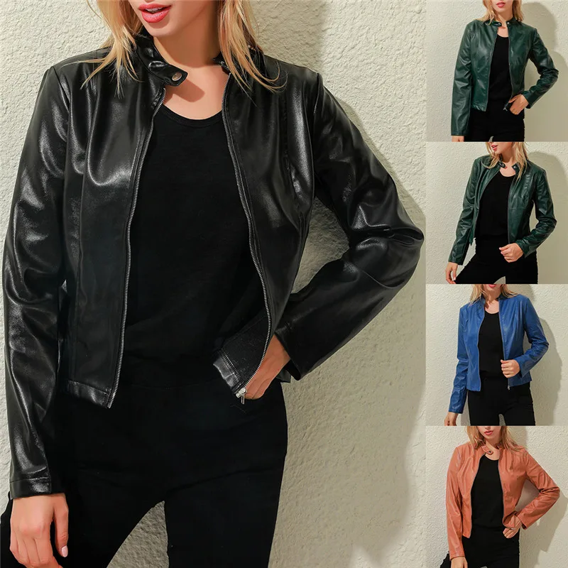 Womens Motorcycle Jacket Women Bike Coat Faux Leather Outwear Zipper Outfit Spring Autumn WomeFashion Short Thin Female Jacket
