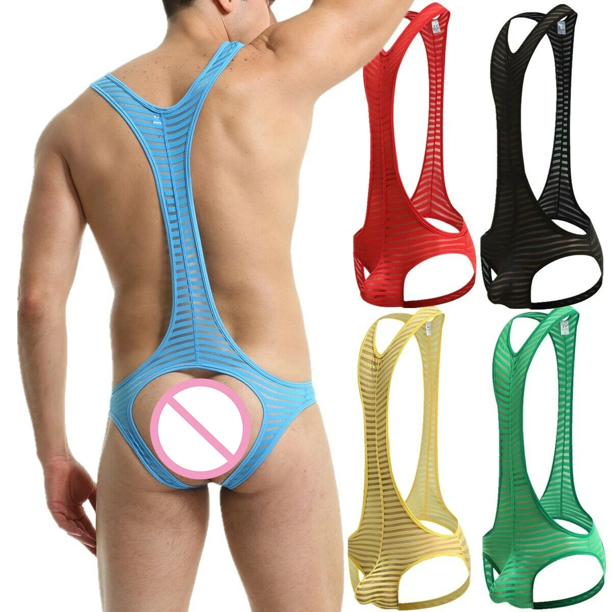 

Sexy Mens Undershirts Mesh See Through Jockstrap Bodysuit Wrestling Singlet One-Piece Leotard Gay Open Butt Underwear Jumpsuit