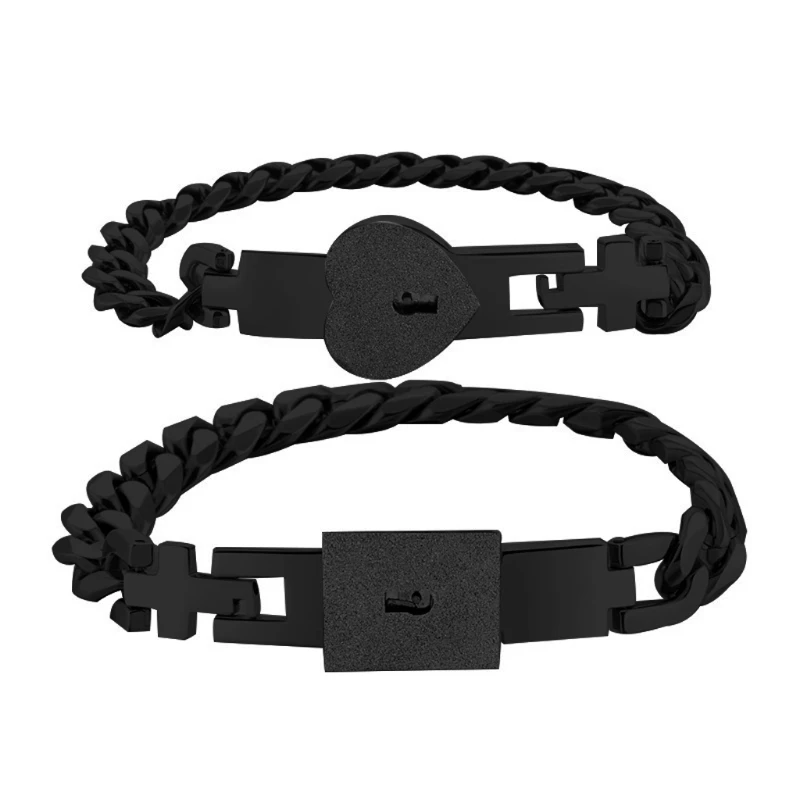 

2Pcs Silver Tone Stainless Steel Lover Heart Love Lock Bracelet with Lock Key Bangles Kit Couple Jewelry Sets Gift