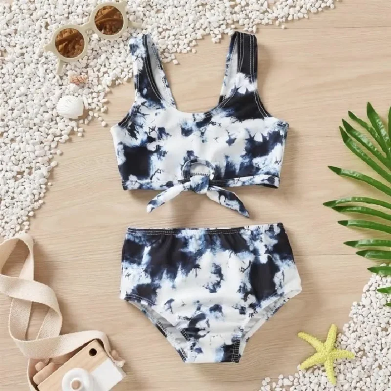 

2-6Y Baby Girls Bikini Sets Kids Swimwear Sleeveless Print Bowknot Swimsuits 2022 Children Beachwear Toddler Bathing Suits