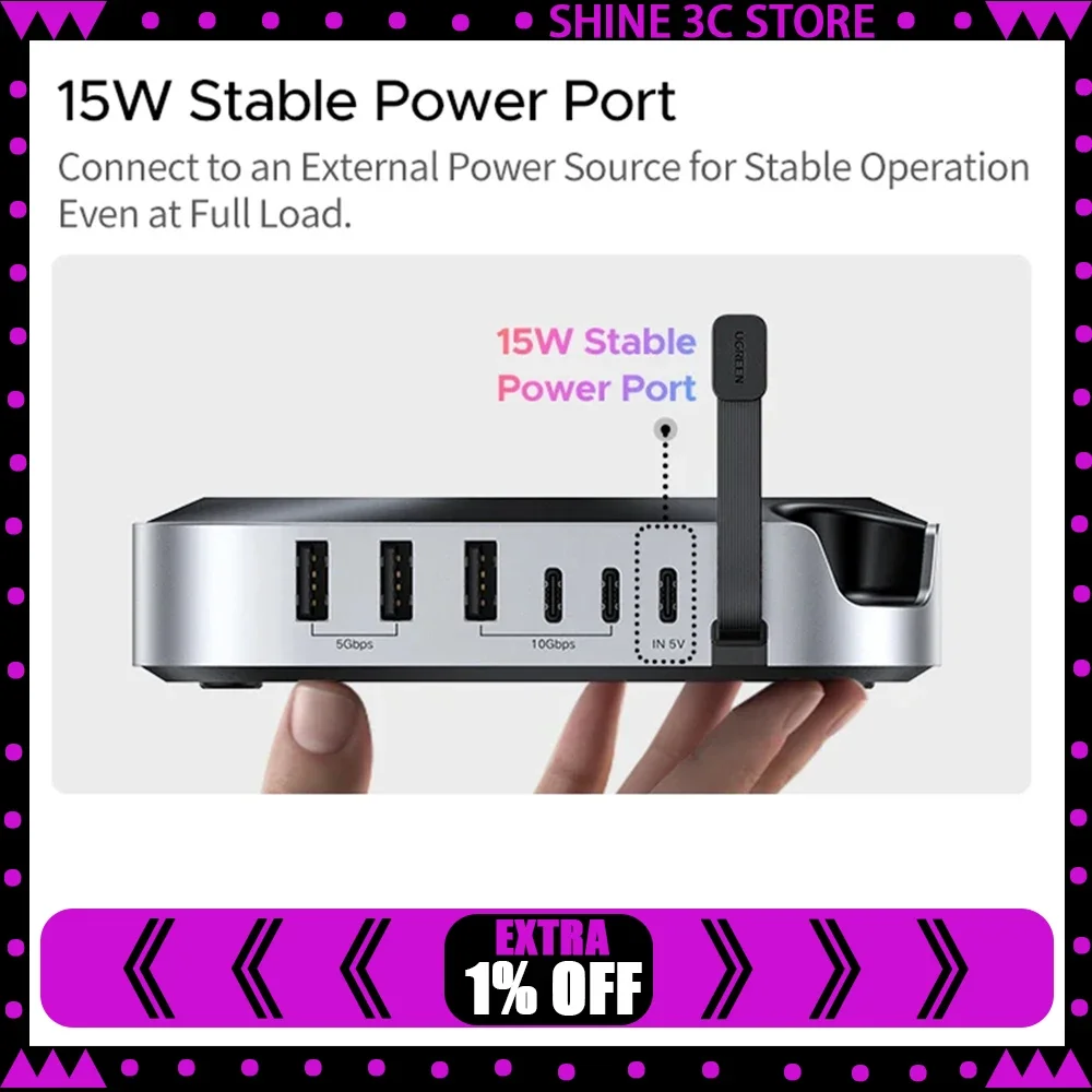 Фото Док-станция UGREEN USB HUB с SSD до 8 ТБ, порты USB-A и USB-C до 10 Гбит/с, SD и TF до 170 МБ/с, USB-разветвитель для Mac Mini M4 M4 Pro M.2 NVMe №1
