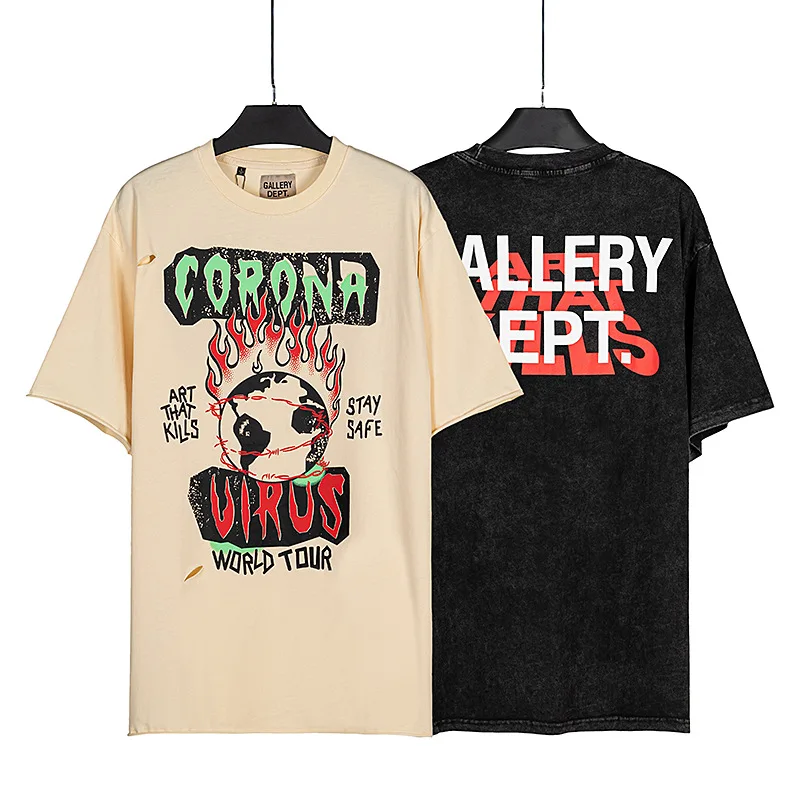 

GALLERY DEPT 2023 Retro Washed High Street Graffiti Printing Short Sleeve Male and Female Couples Wear Street Fashion T-shirt