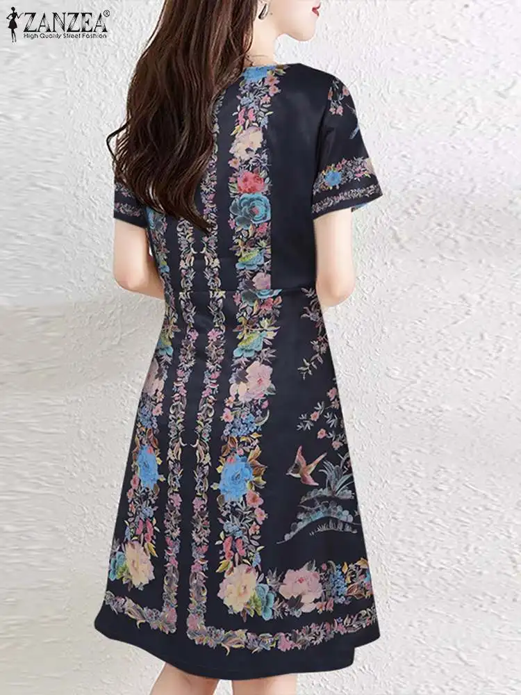 Летнее женское стильное платье ZANZEA с цветочным принтом элегантный вечерний