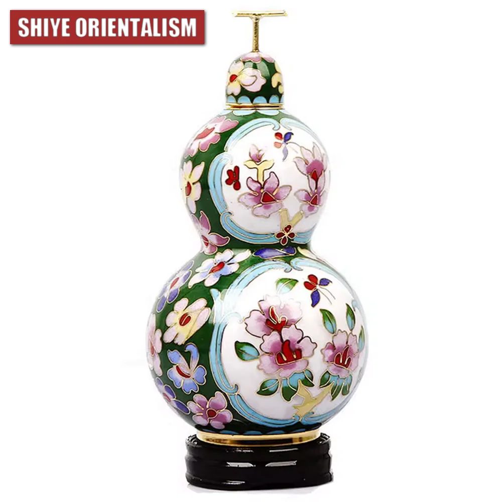 Фото SHIYE ORIENTALISM Перегородчатая ваза в виде тыквы Пион Медный корпус Cloisonn é Эмаль Деловой подарок Орнамент Ручная работа H 16 D 9 мм №4
