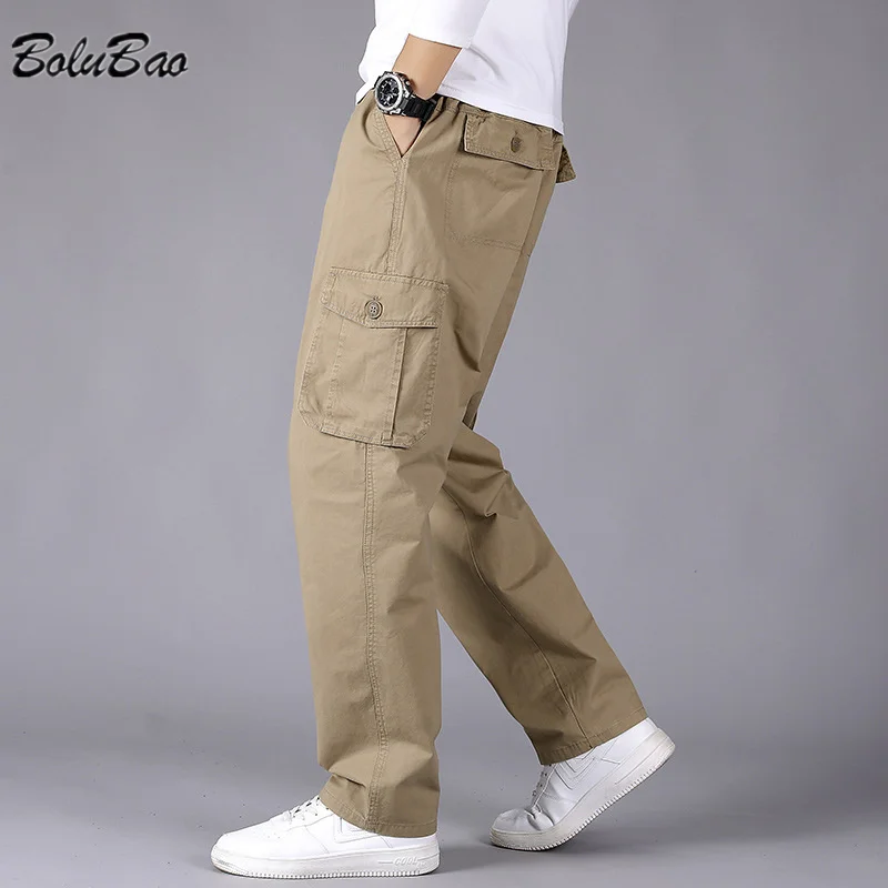 

Men's Autumn New Cargo Trousers Casual Fashion Straight Multi-Pocket Pants Solid Color Sports Trousers Men Four Seasons