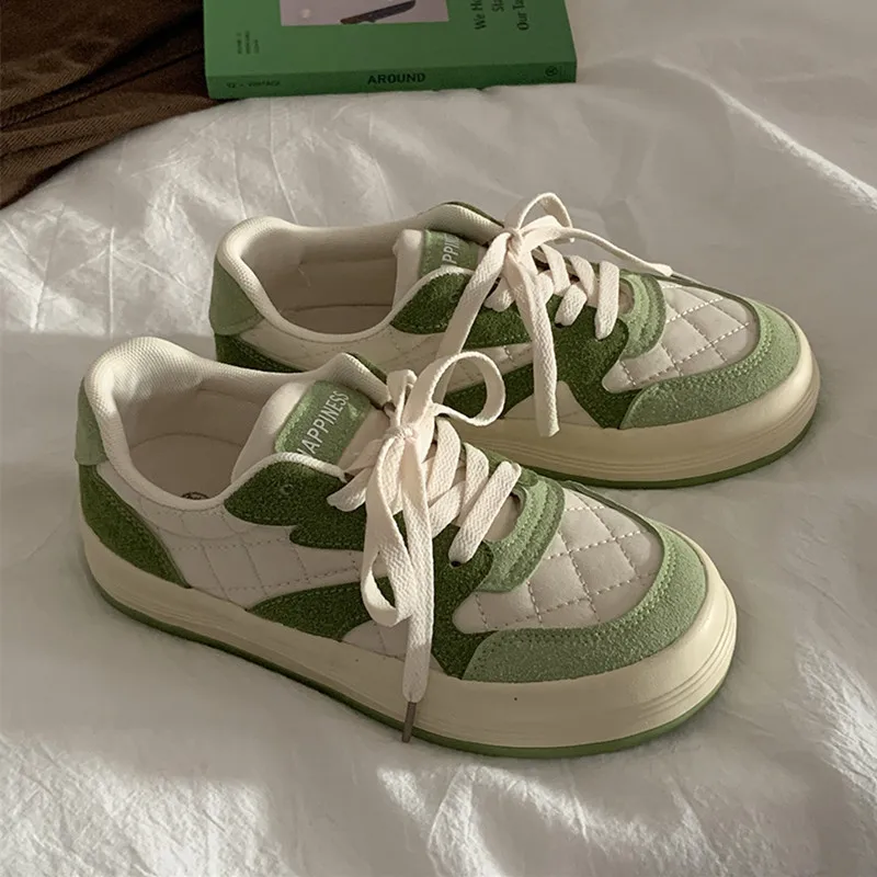 

Latest Sneakers Suede Checkered Zapatillas Mujer Lace Up Woman Shoes Mixed Colors Shoes Women Fashion Casual Shoes Patchwork