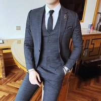 jacketsvestpants male korean blazers slim check british business suit men three piece wedding bridegroom man dress