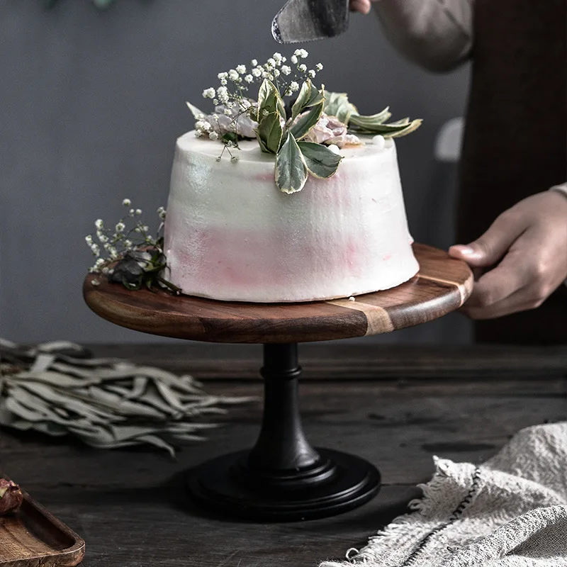 6 8 10 Inch Acacia Wooden Cake Stand Nordic Luxury Birthday Wedding Cake Display Stand Holder Round Plate Dessert Display Tray