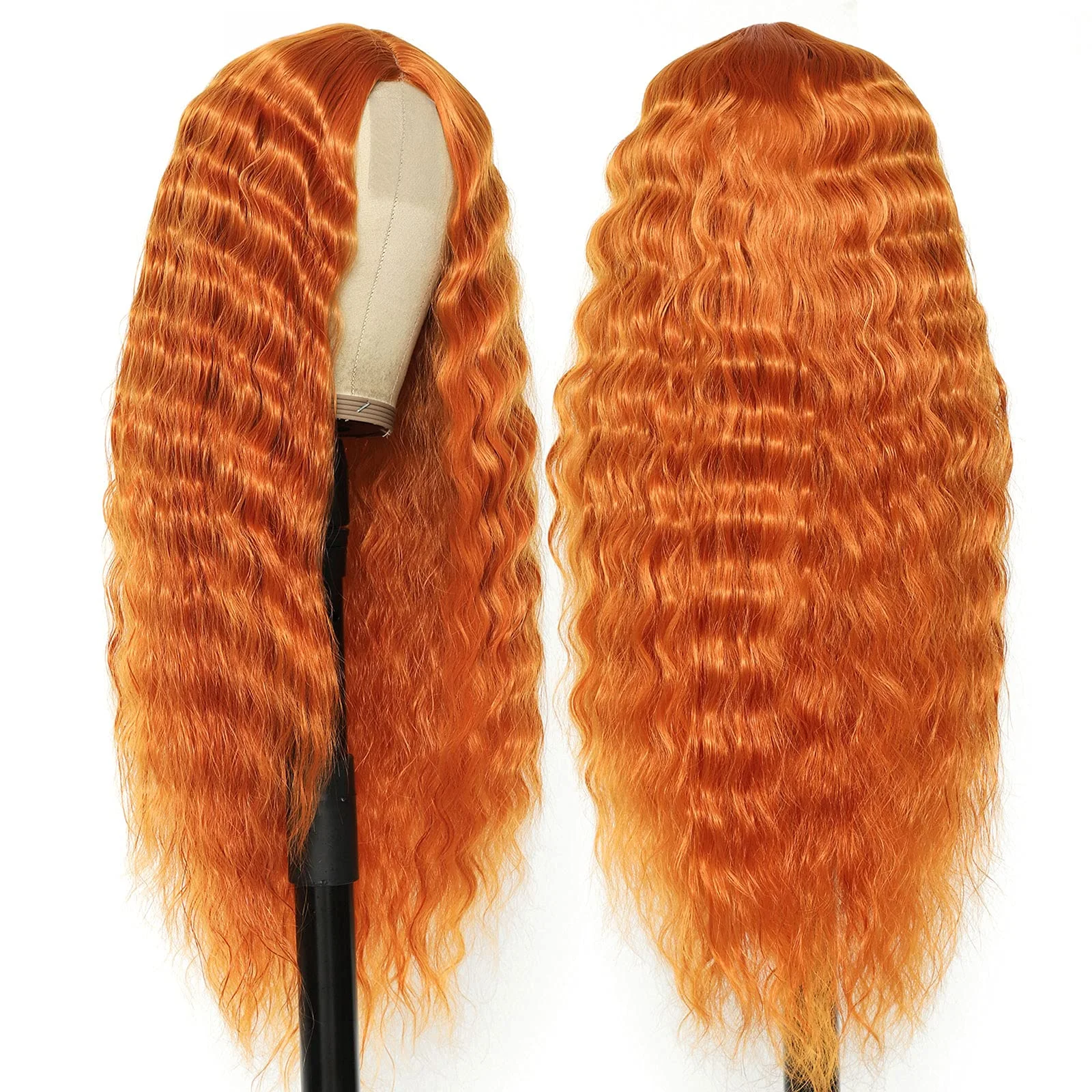 

Deep Wave Ginger Orange Wigs For Women Blonde Synthetic Curly Wigs Lace Hairline Wig Heat Resistant Water Wave Wig