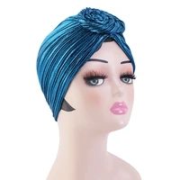 new ladies metallic elastic turban vintage shiny hijabs head wrap beanie hat muslim bandana bonnet headwear hair accessories