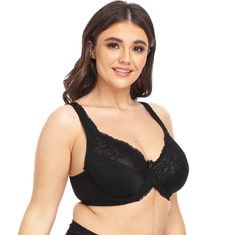 Women Bra Plus Size Bras For Women Lace Embroidery Lingerie Gather Underwire Bras Perspective Bralette C D E F G H I Cup