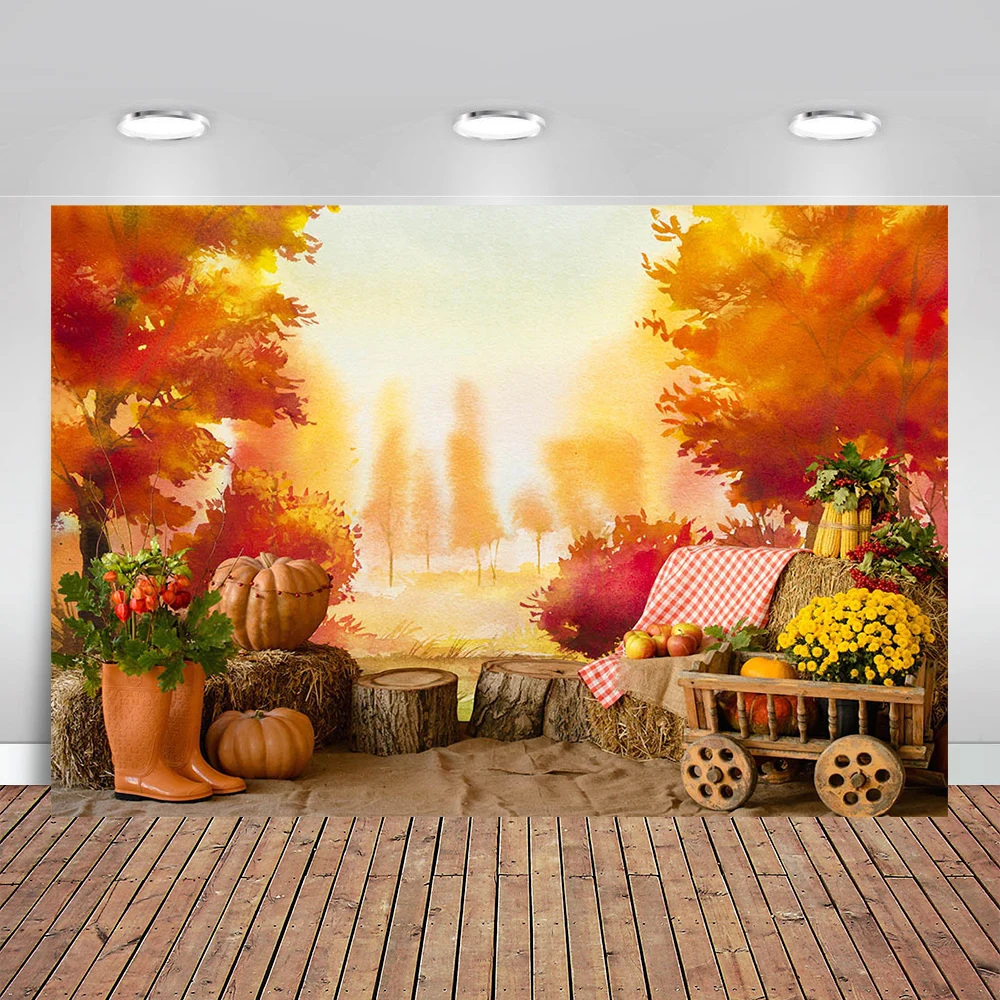 

Halloween Pumpkin Wooden House Photographic Backdrop Autumn Forest Child Baby Shower Photography Background Family Photo Banner
