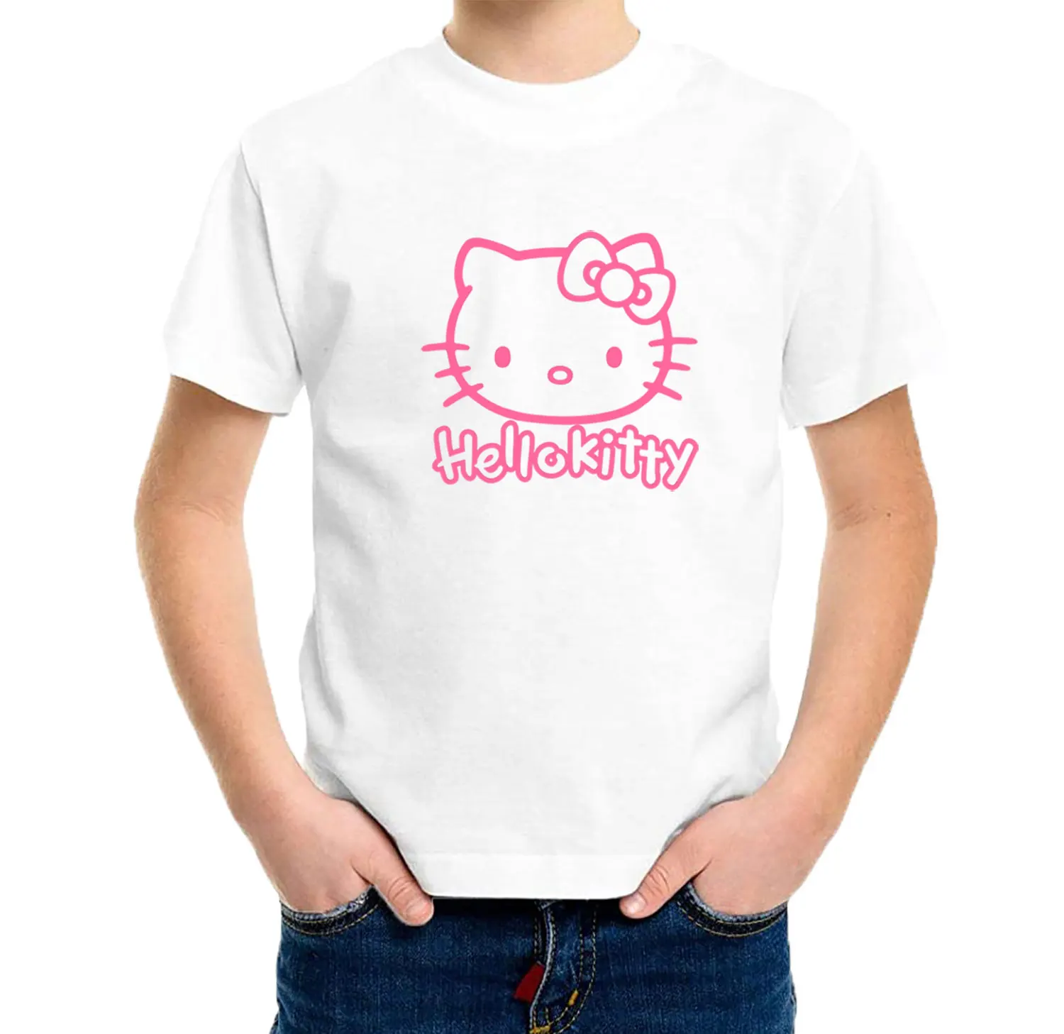 

CARTOON PRINT "HELLO KITTY" LOGO Sanrio CASUAL T-SHIRT Short Sleeve Unisex Top Clothes Women Graphic Tee Y2k Tops