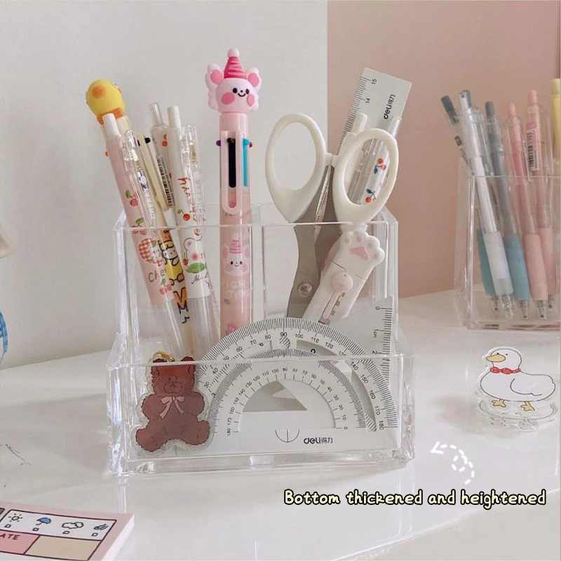 

Ins Style Transparent Acrylic Square Three Grid Pen Holder Storage Rack Large Capacity Desk Pencil Rack School Office Stationery