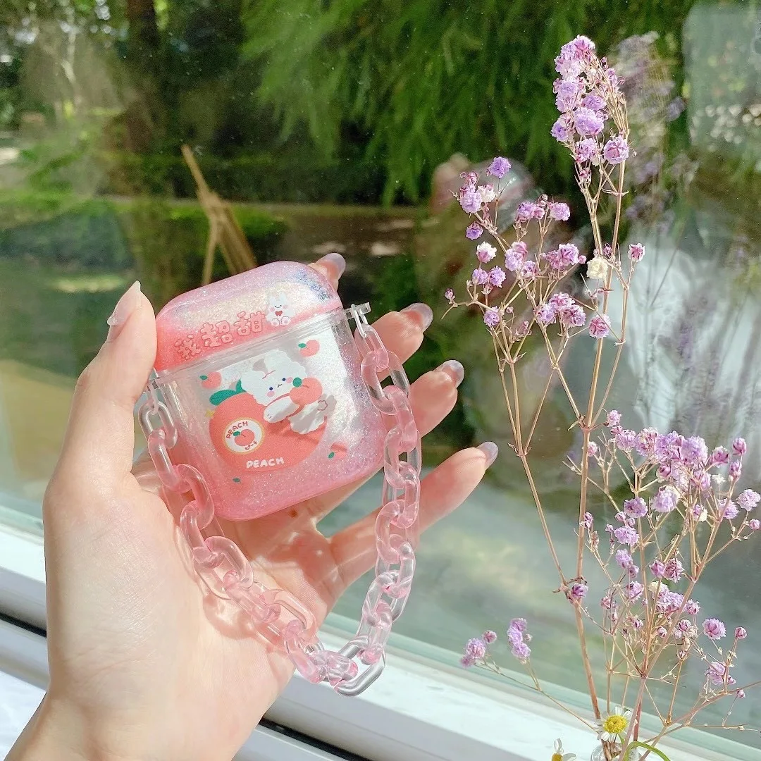 Fashion Glitter Dynamic Liquid Phone Case for IPhone 13 12 11 Pro 7 8 Plus X XR XS MAX Quicksand Bear Cat Cover for AirPods 2pro