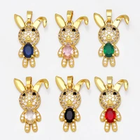ocesrio cute rabbit pendant necklace for women gold plated cz making jewelry supplies diy animal cartoon bracelet charm pdta790