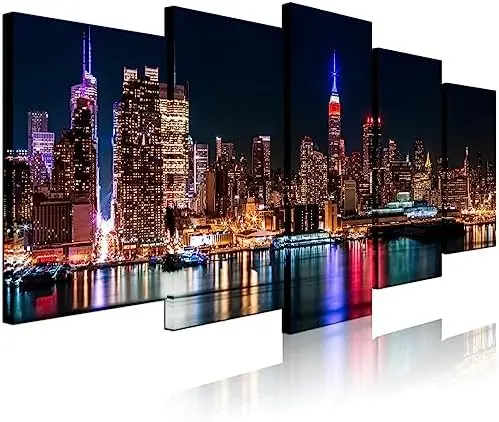 

New York City Canvas Manhattan Skyline at Night Picture Prints Modern Home Office Decoration Stretched Ready to Hang Lana del