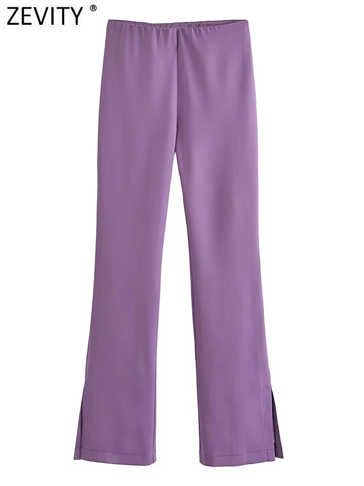 

Zevity Women Fashion Solid Color Hem Split Soft Flare Pants Female Side Zipper Slim Long Trousers Pantalones Mujer Pants P2487