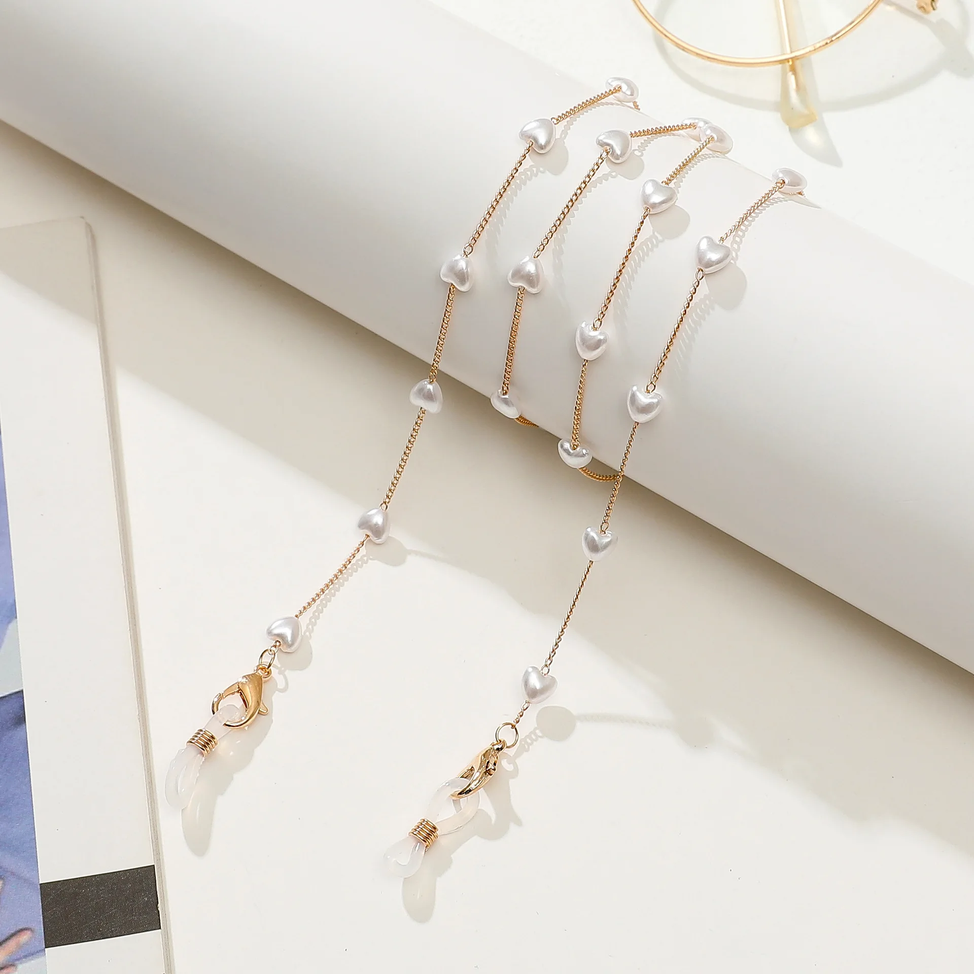 

Цепочка для очков Женская, в стиле бохо, жемчужная, бисерная, с сердечком