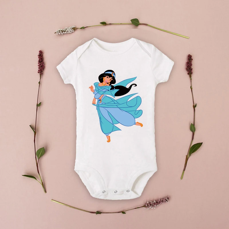 

Cute Disney Princess Jasmine Newbron Baby Bodysuits Summer Toddler Short Sleeve Bodysuit Cotton Kawaii Kids Girl Romper Jumpsuit