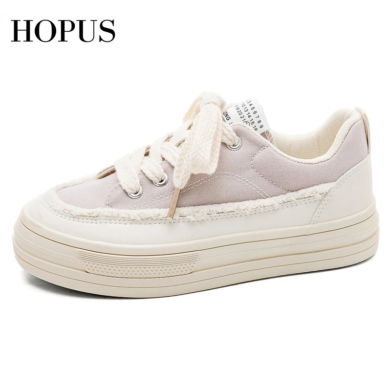 

HOPUS Women's Shoes Summer 2023 New Design Mixed-Color Girls Casual Sneakers Breathable Lace-up Platform Vulcanized Canvas Shoes