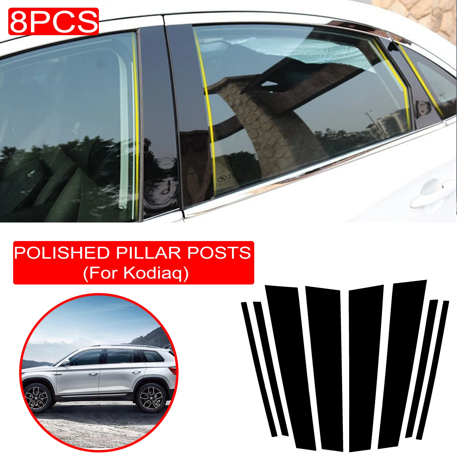 

8PCS Polished Pillar Posts Fit For Skoda Kodiaq Car Window Trim Cover BC Column Sticker PC Plastics Practical Accessories