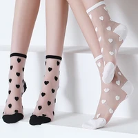 new fashion harajuku mesh socks summer women sexy transparent short socks korean style female girls cute heart funny socks