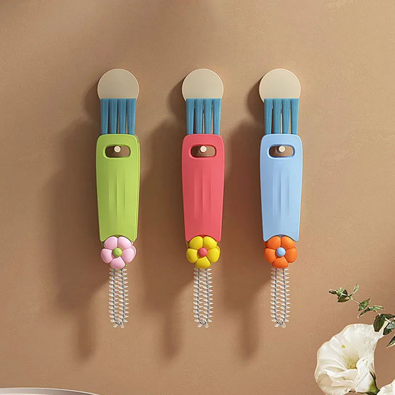 

Three In One Bottle Brush Thermos Cup Cover Baby Bottle Brush Multifunctional Groove Gap Cleaning Brush Foldable Cleaning Tools